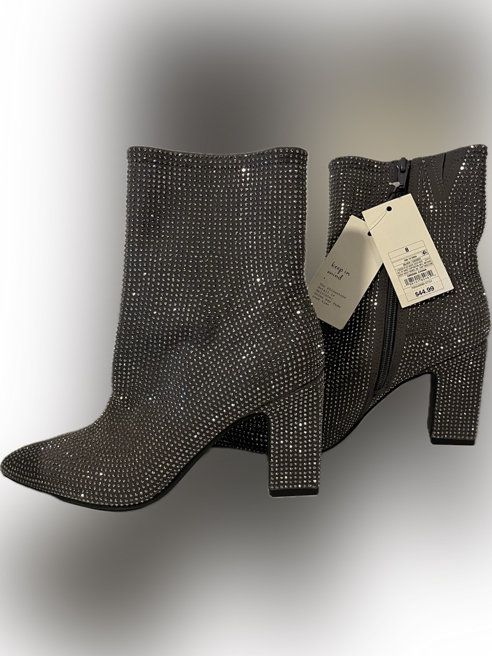 A New Day Cassidy Rhinestone Ankle Boots Size 8 NWT Silver Block Heel